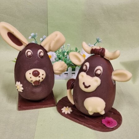 Vache et lapins en chocolat